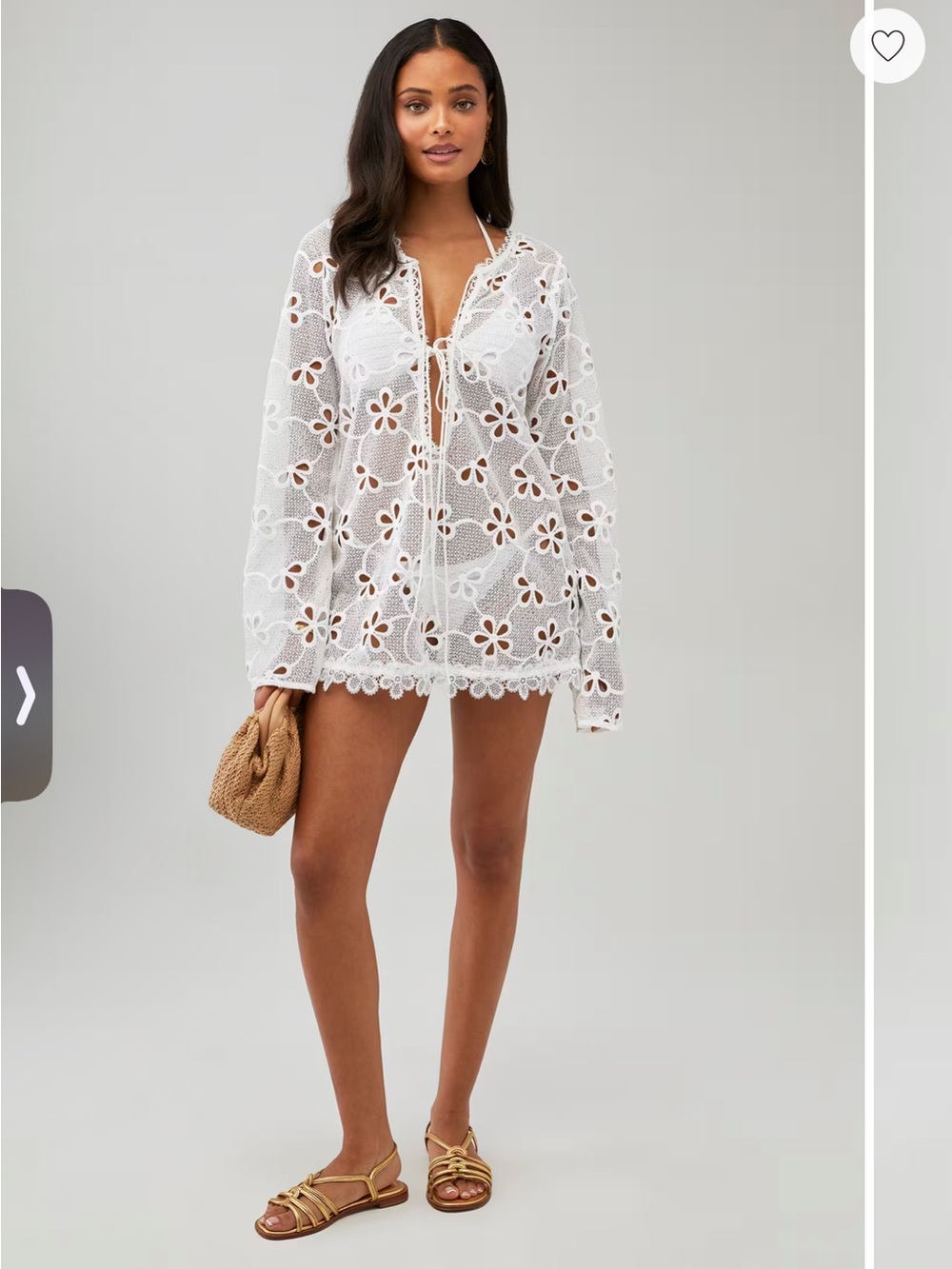 For Love and Lemons White Crochet Floral Tie-Front Cover-Up